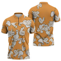 Chubby Duck Zipper Polo Shirt Shocked White Ducks Cartoon Doodle Pattern