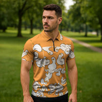 Chubby Duck Zipper Polo Shirt Shocked White Ducks Cartoon Doodle Pattern