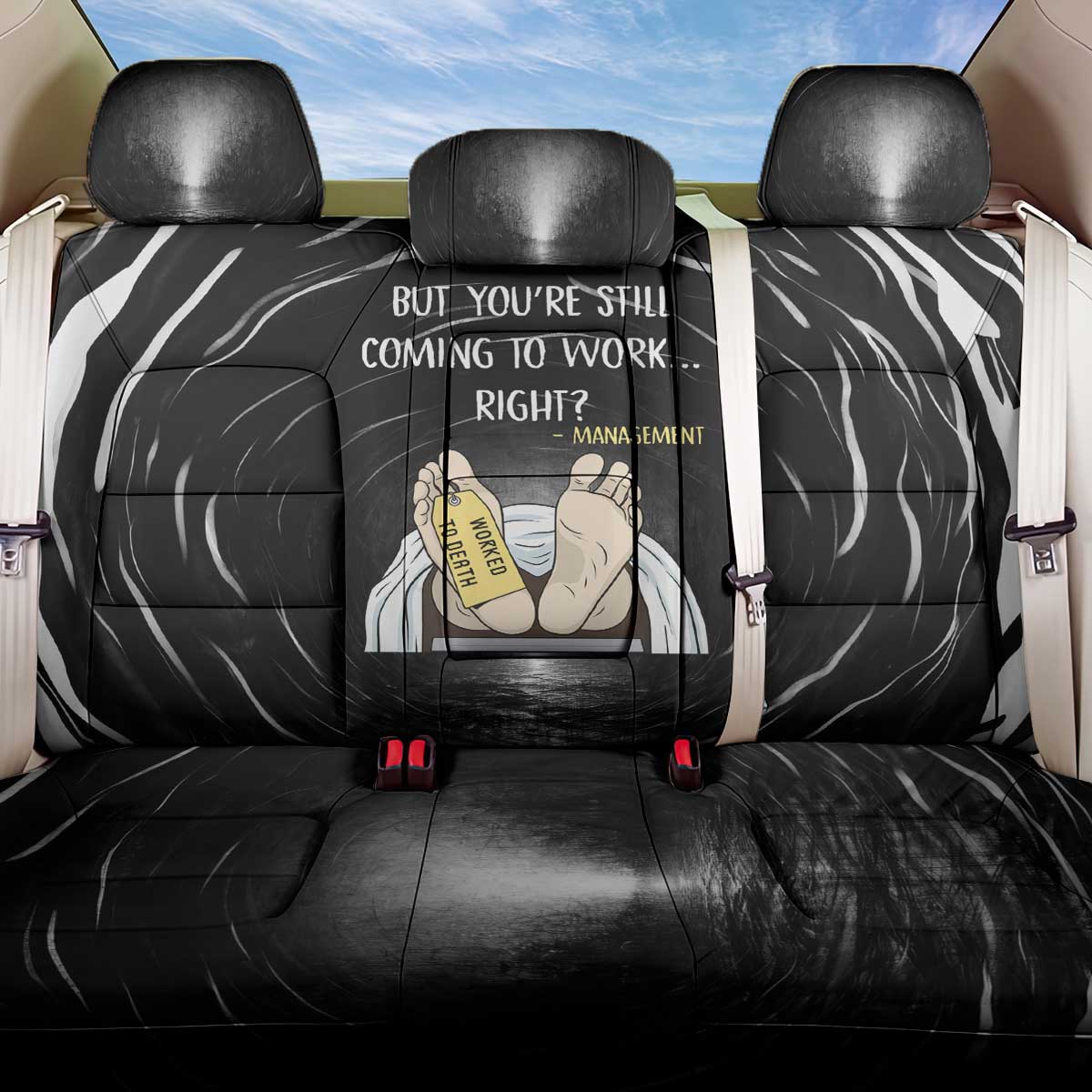 Funny Workplace Meme Office Humor Manager Back Car Seat Cover Employee Job Joke Worked to Death