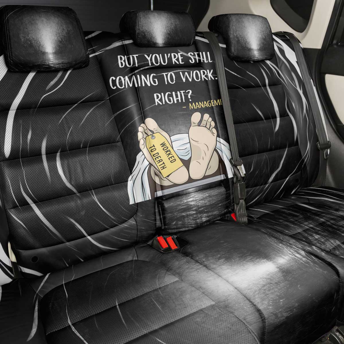 Funny Workplace Meme Office Humor Manager Back Car Seat Cover Employee Job Joke Worked to Death