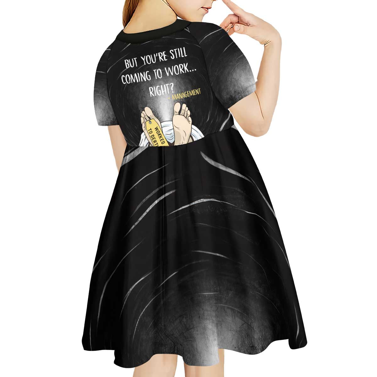 Funny Workplace Meme Office Humor Manager Kid Short Sleeve Dress Employee Job Joke Worked to Death