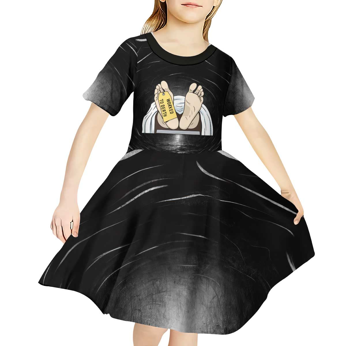 Funny Workplace Meme Office Humor Manager Kid Short Sleeve Dress Employee Job Joke Worked to Death