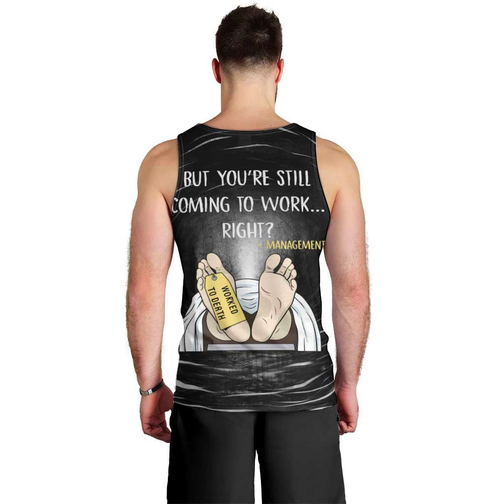 Funny Workplace Meme Office Humor Manager Men Tank Top Employee Job Joke Worked to Death