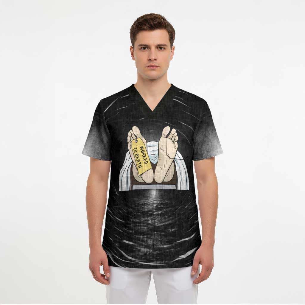 Funny Workplace Meme Office Humor Manager Scrub Top Employee Job Joke Worked to Death