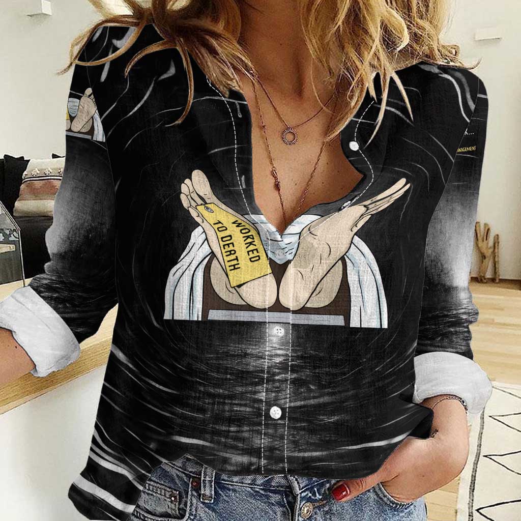 Funny Workplace Meme Office Humor Manager Women Casual Shirt Employee Job Joke Worked to Death