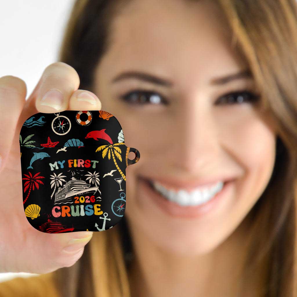 My First Cruise 2026 AirPods Case Vacation Groovy Family Cruise Ship