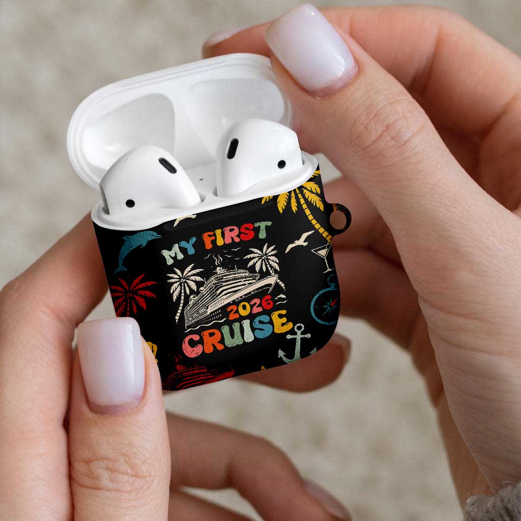 My First Cruise 2026 AirPods Case Vacation Groovy Family Cruise Ship