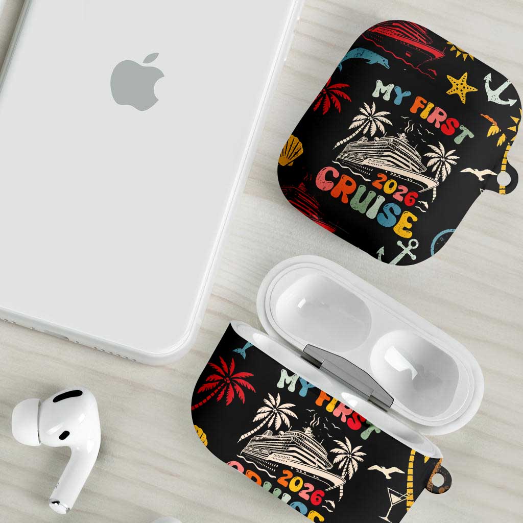 My First Cruise 2026 AirPods Case Vacation Groovy Family Cruise Ship