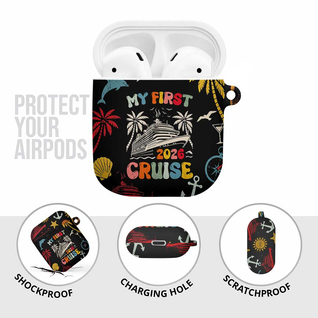 My First Cruise 2026 AirPods Case Vacation Groovy Family Cruise Ship