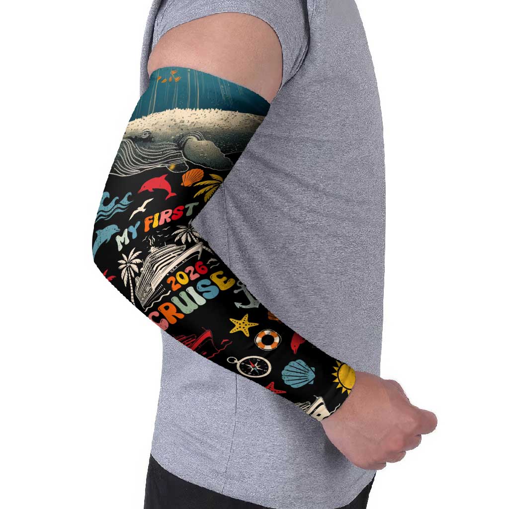 My First Cruise 2026 Arm Sleeves Vacation Groovy Family Cruise Ship