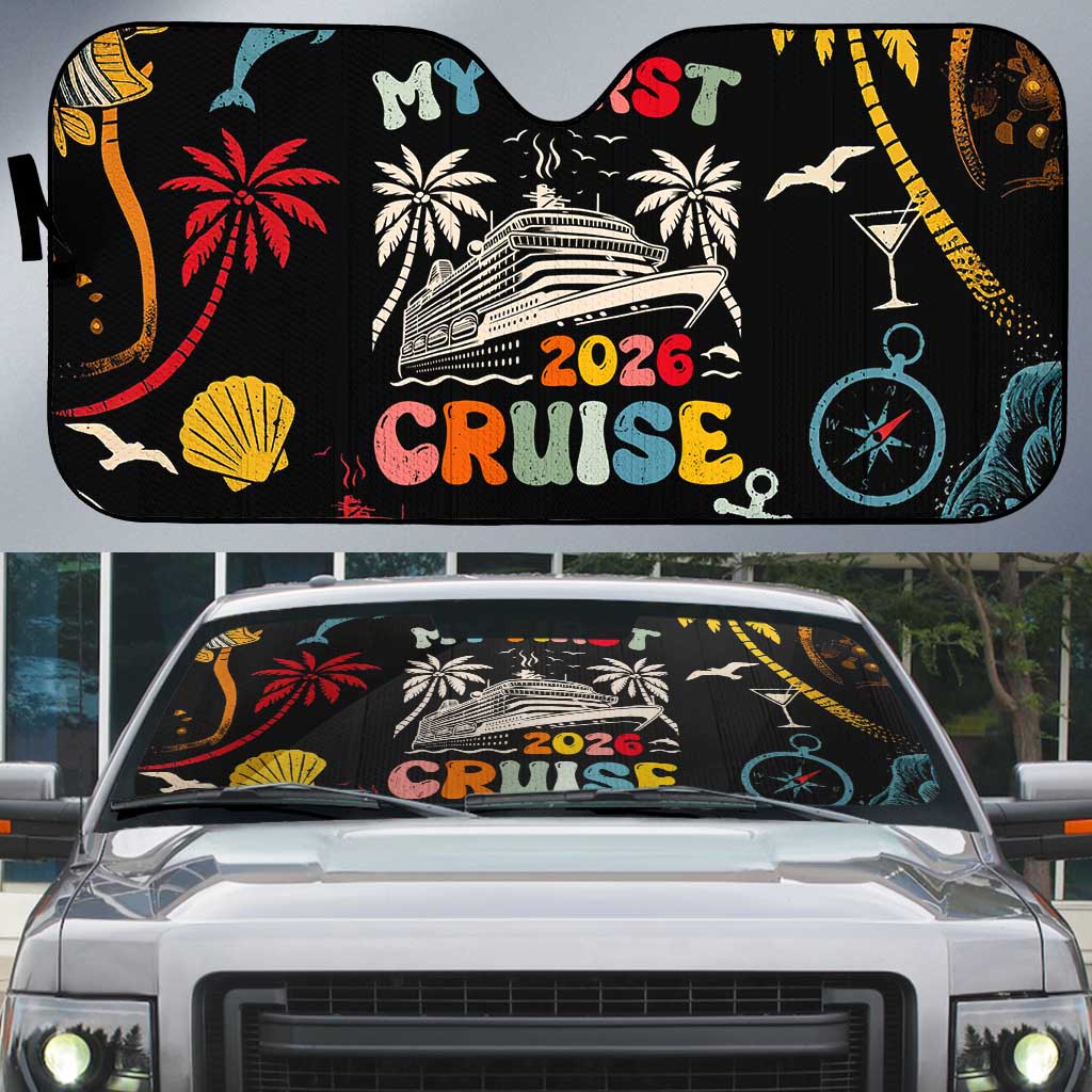 My First Cruise 2026 Auto Sun Shade Vacation Groovy Family Cruise Ship