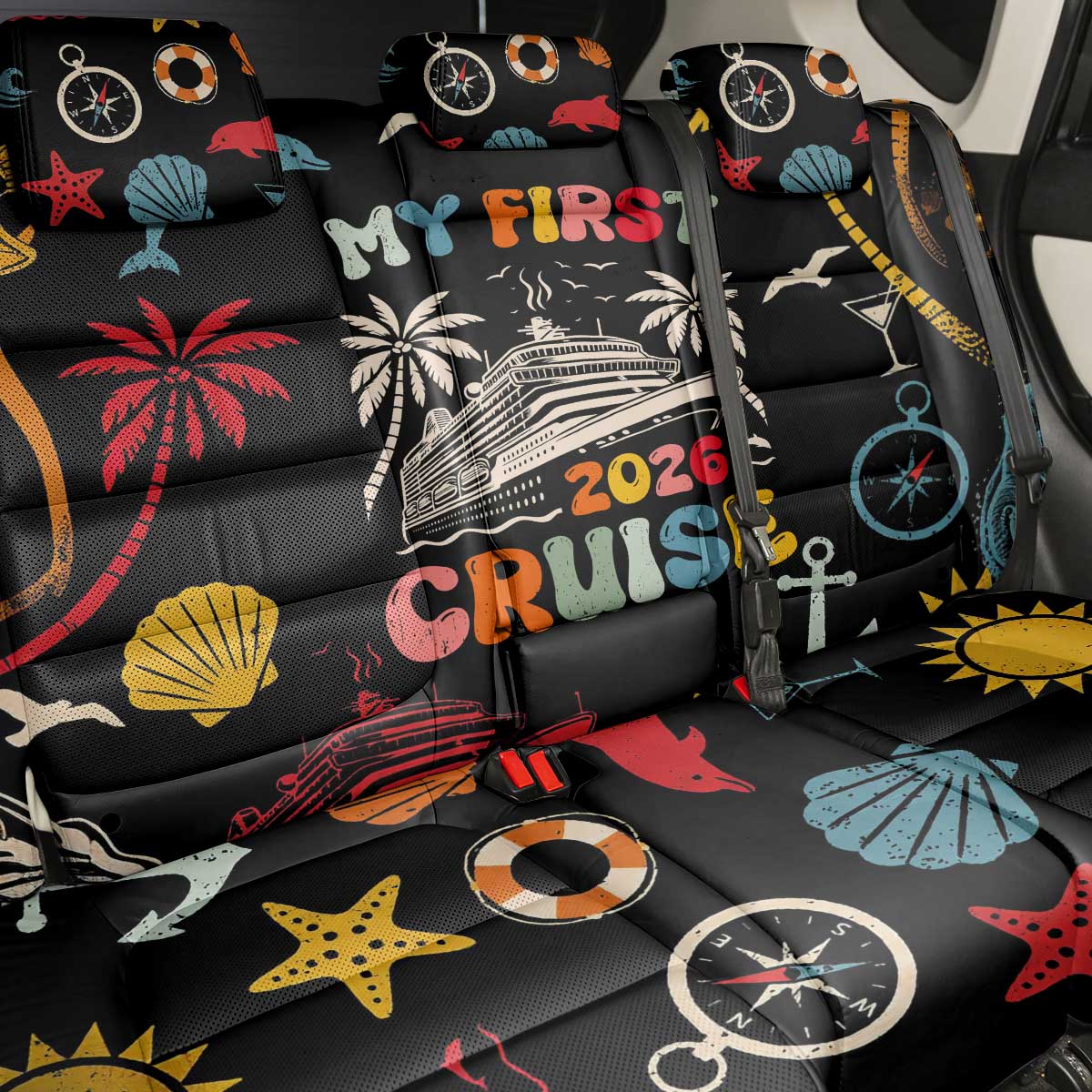 My First Cruise 2026 Back Car Seat Cover Vacation Groovy Family Cruise Ship