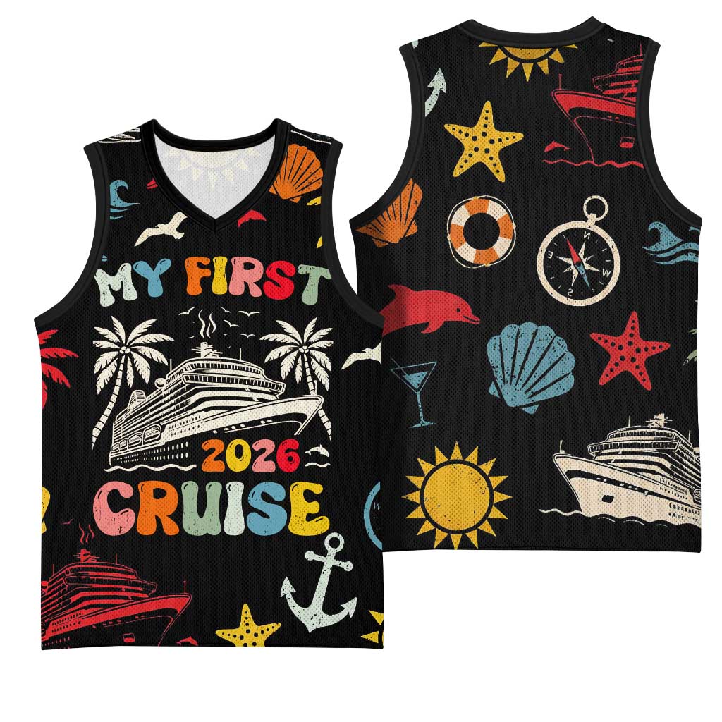 My First Cruise 2026 Basketball Jersey Vacation Groovy Family Cruise Ship