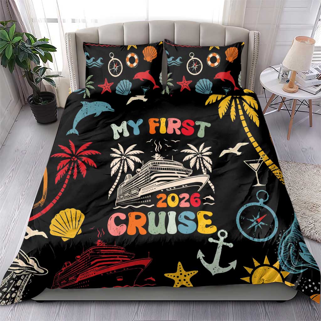 My First Cruise 2026 Bedding Set Vacation Groovy Family Cruise Ship