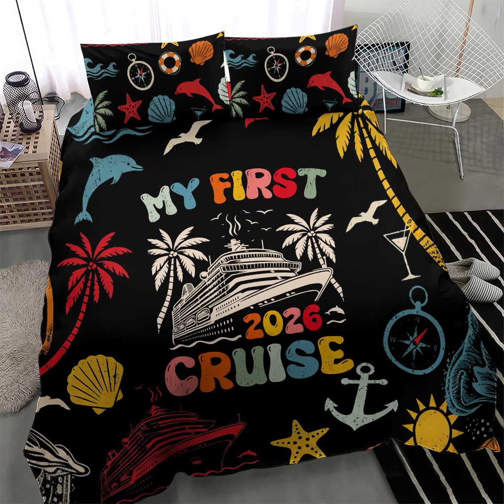 My First Cruise 2026 Bedding Set Vacation Groovy Family Cruise Ship