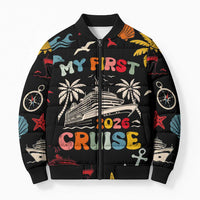 My First Cruise 2026 Bomber Puffer Jacket Vacation Groovy Family Cruise Ship