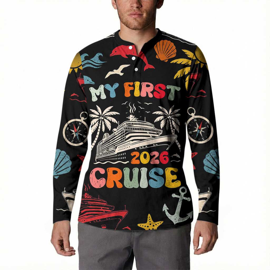 My First Cruise 2026 Button Sweatshirt Vacation Groovy Family Cruise Ship