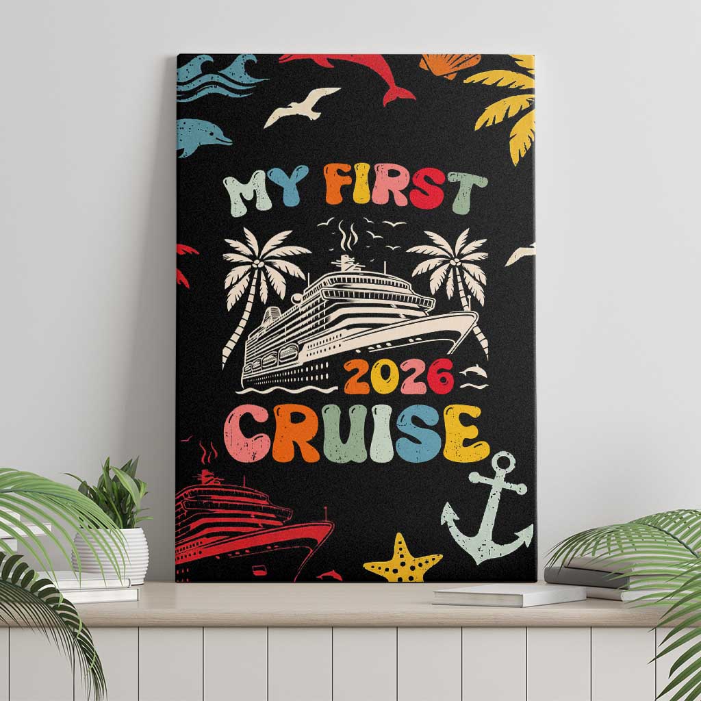 My First Cruise 2026 Canvas Wall Art Vacation Groovy Family Cruise Ship