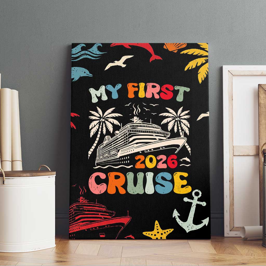 My First Cruise 2026 Canvas Wall Art Vacation Groovy Family Cruise Ship