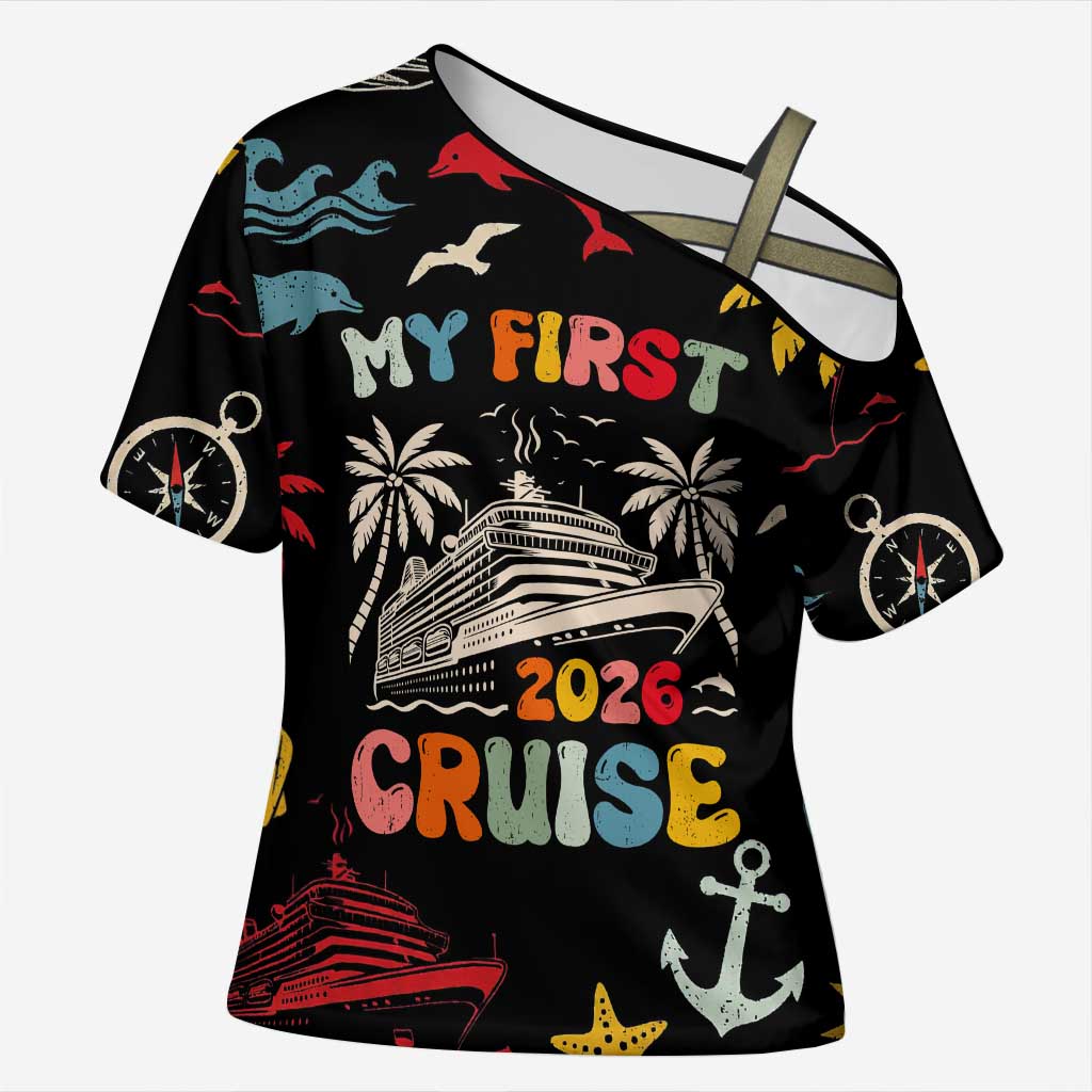 My First Cruise 2026 Cross Shoulder Shirt Vacation Groovy Family Cruise Ship