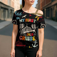 My First Cruise 2026 Cross Shoulder Shirt Vacation Groovy Family Cruise Ship
