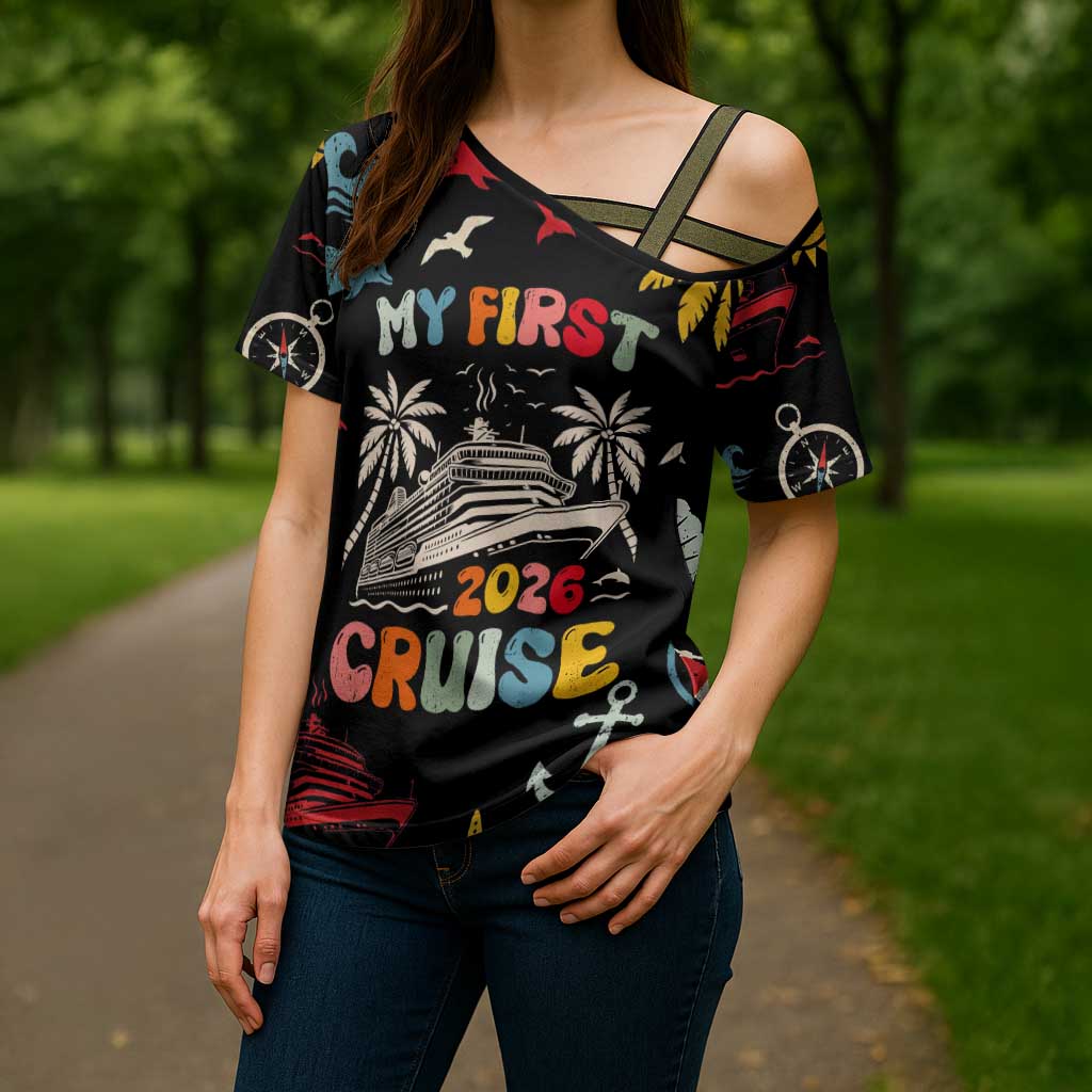 My First Cruise 2026 Cross Shoulder Shirt Vacation Groovy Family Cruise Ship