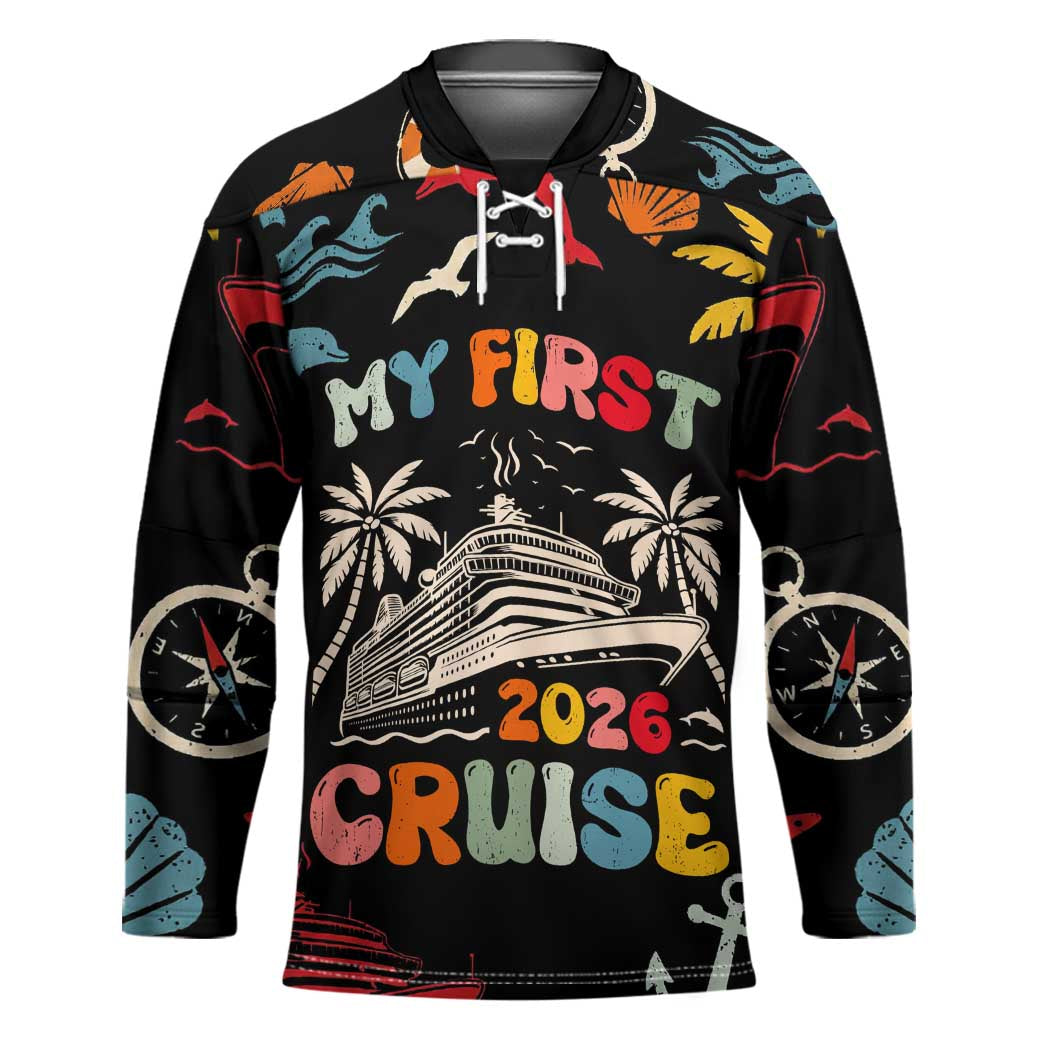 My First Cruise 2026 Hockey Jersey Vacation Groovy Family Cruise Ship