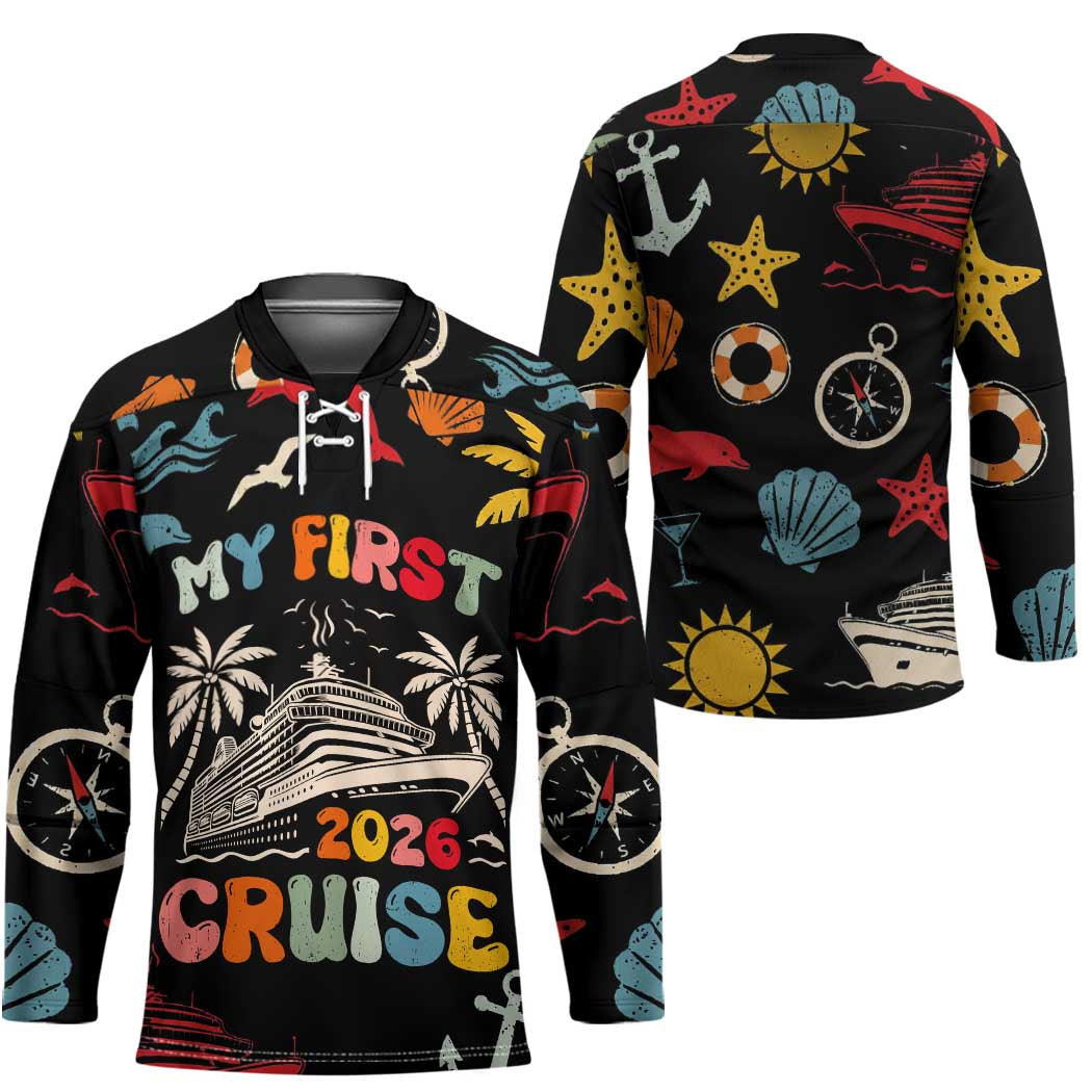 My First Cruise 2026 Hockey Jersey Vacation Groovy Family Cruise Ship
