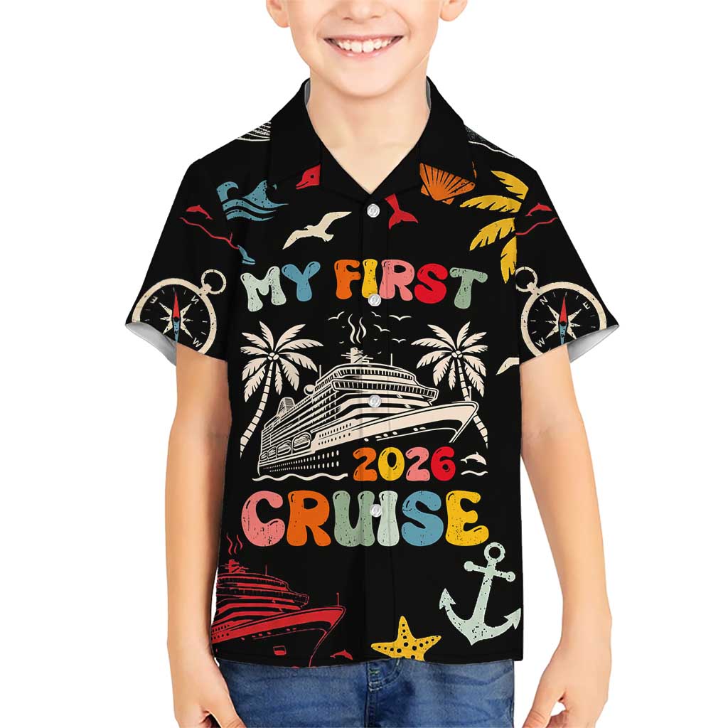 My First Cruise 2026 Kid Hawaiian Shirt Vacation Groovy Family Cruise Ship