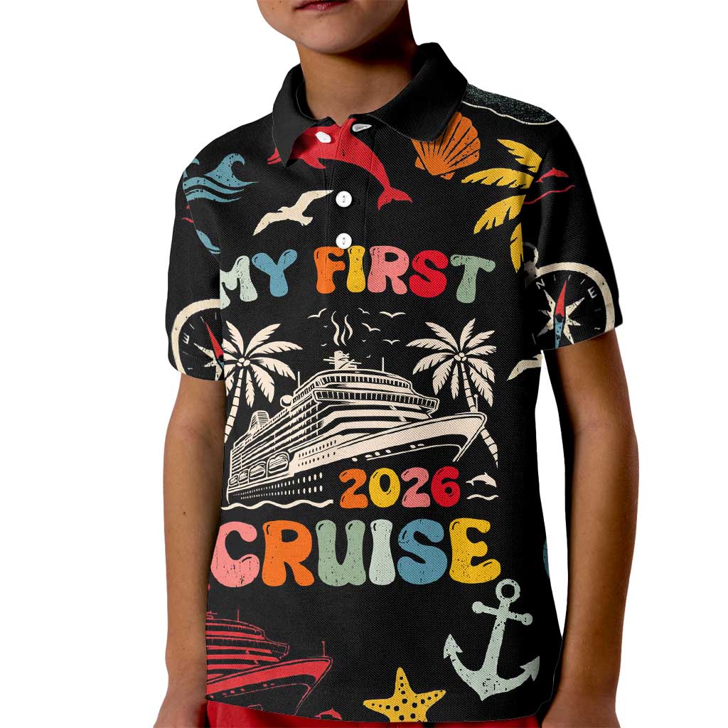 My First Cruise 2026 Kid Polo Shirt Vacation Groovy Family Cruise Ship