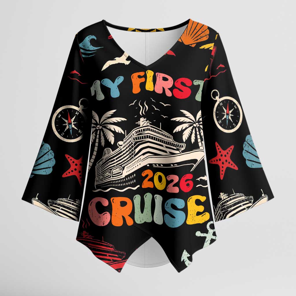 My First Cruise 2026 Kimono Sleeve Blouse Vacation Groovy Family Cruise Ship