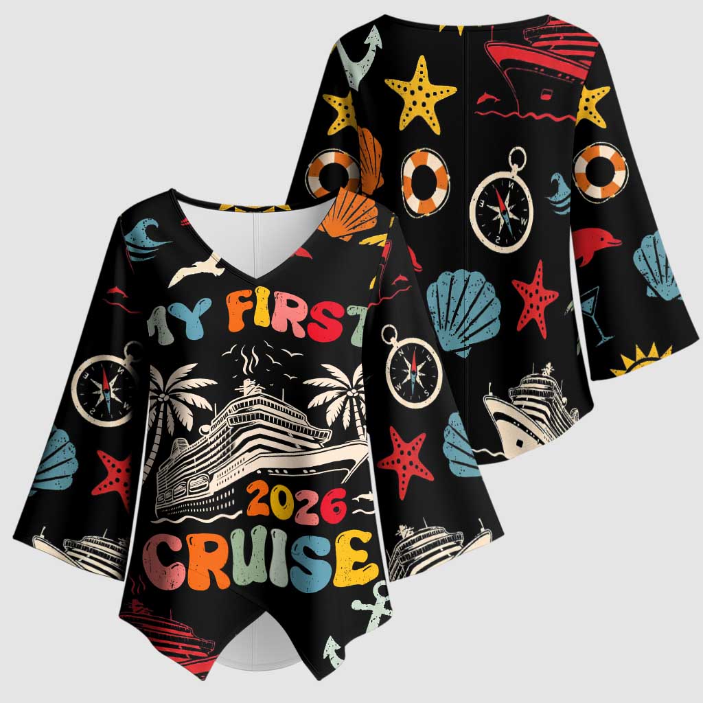 My First Cruise 2026 Kimono Sleeve Blouse Vacation Groovy Family Cruise Ship