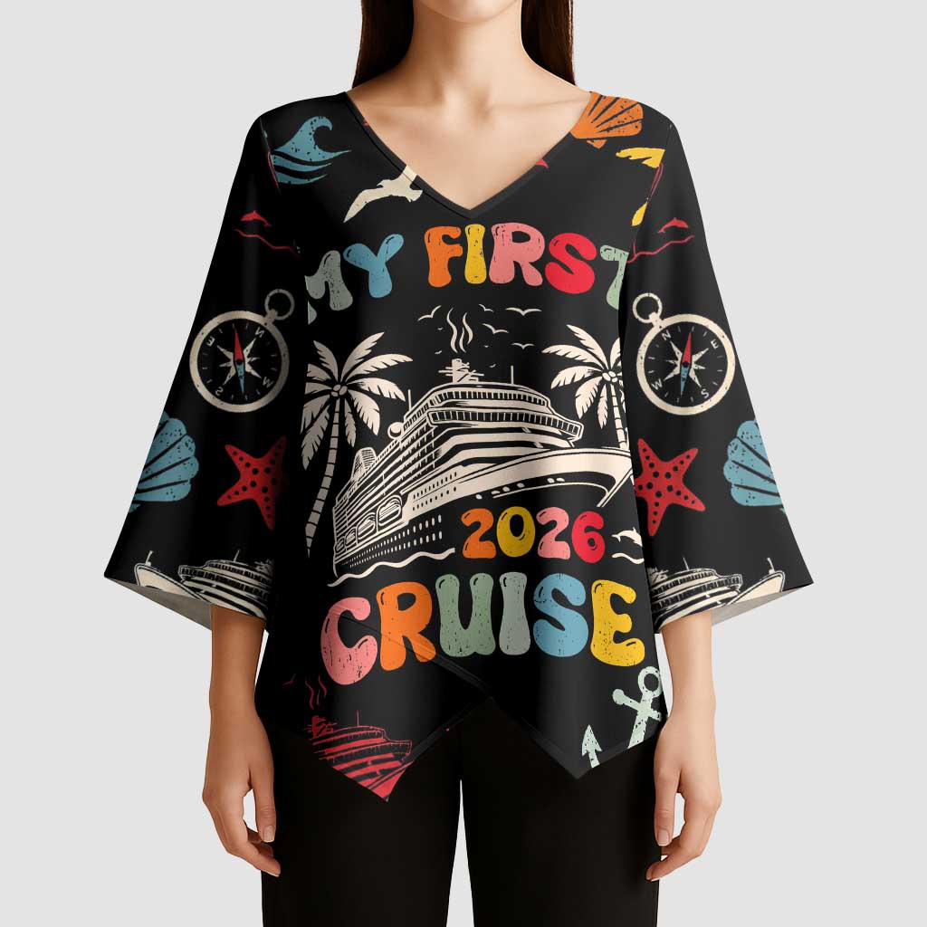 My First Cruise 2026 Kimono Sleeve Blouse Vacation Groovy Family Cruise Ship