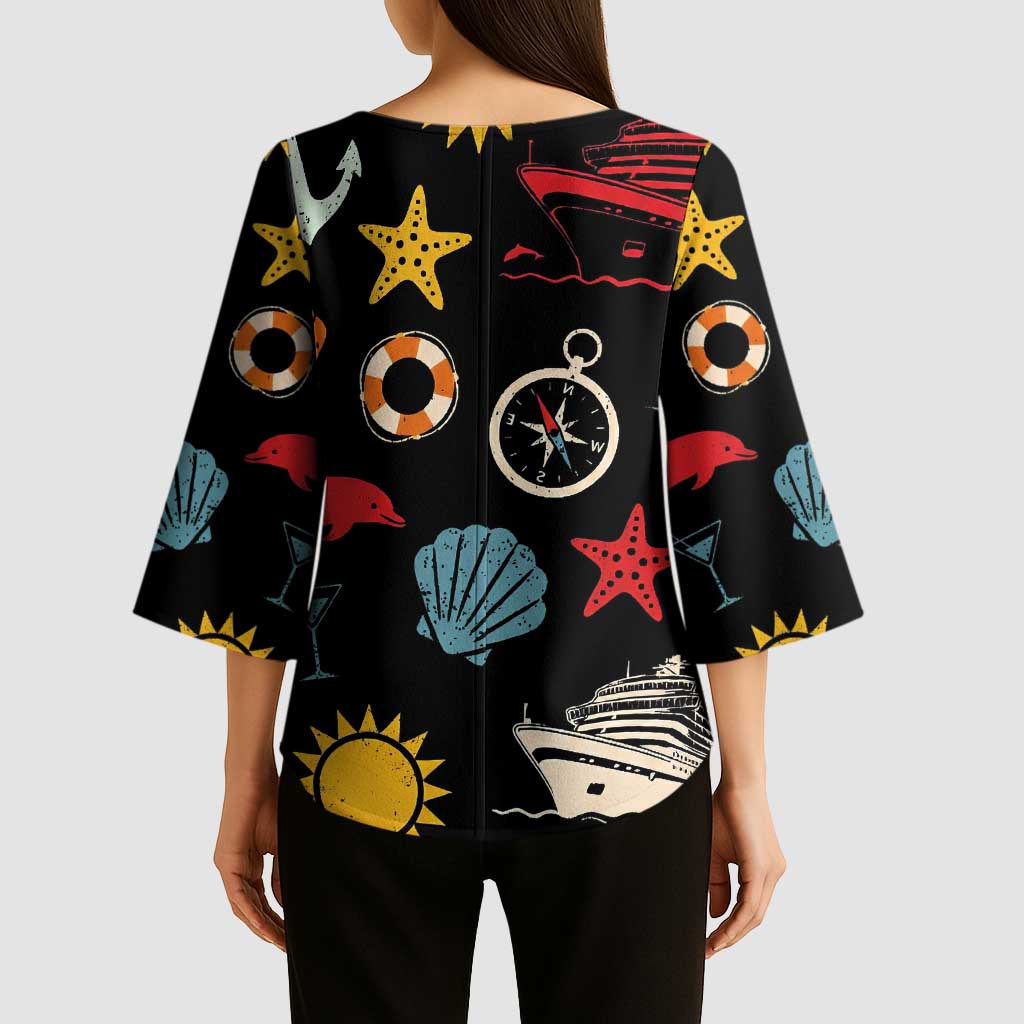 My First Cruise 2026 Kimono Sleeve Blouse Vacation Groovy Family Cruise Ship