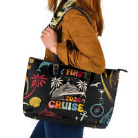 My First Cruise 2026 Leather Tote Bag Vacation Groovy Family Cruise Ship