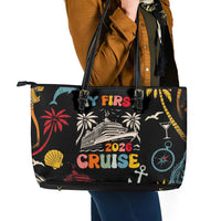 My First Cruise 2026 Leather Tote Bag Vacation Groovy Family Cruise Ship