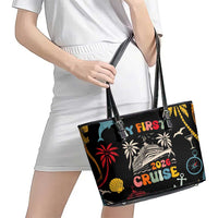 My First Cruise 2026 Leather Tote Bag Vacation Groovy Family Cruise Ship