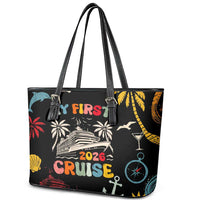 My First Cruise 2026 Leather Tote Bag Vacation Groovy Family Cruise Ship