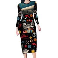 My First Cruise 2026 Long Sleeve Bodycon Dress Vacation Groovy Family Cruise Ship