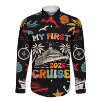 My First Cruise 2026 Long Sleeve Button Shirt Vacation Groovy Family Cruise Ship