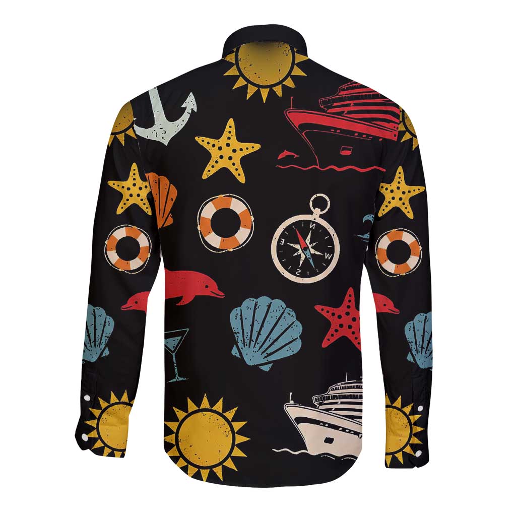 My First Cruise 2026 Long Sleeve Button Shirt Vacation Groovy Family Cruise Ship
