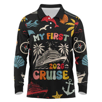 My First Cruise 2026 Long Sleeve Polo Shirt Vacation Groovy Family Cruise Ship