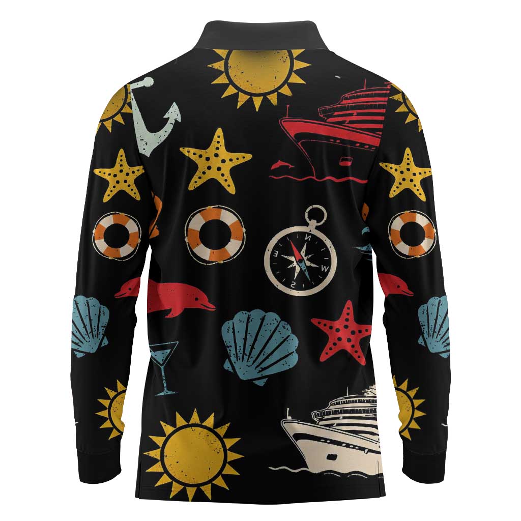 My First Cruise 2026 Long Sleeve Polo Shirt Vacation Groovy Family Cruise Ship