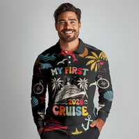 My First Cruise 2026 Long Sleeve Polo Shirt Vacation Groovy Family Cruise Ship