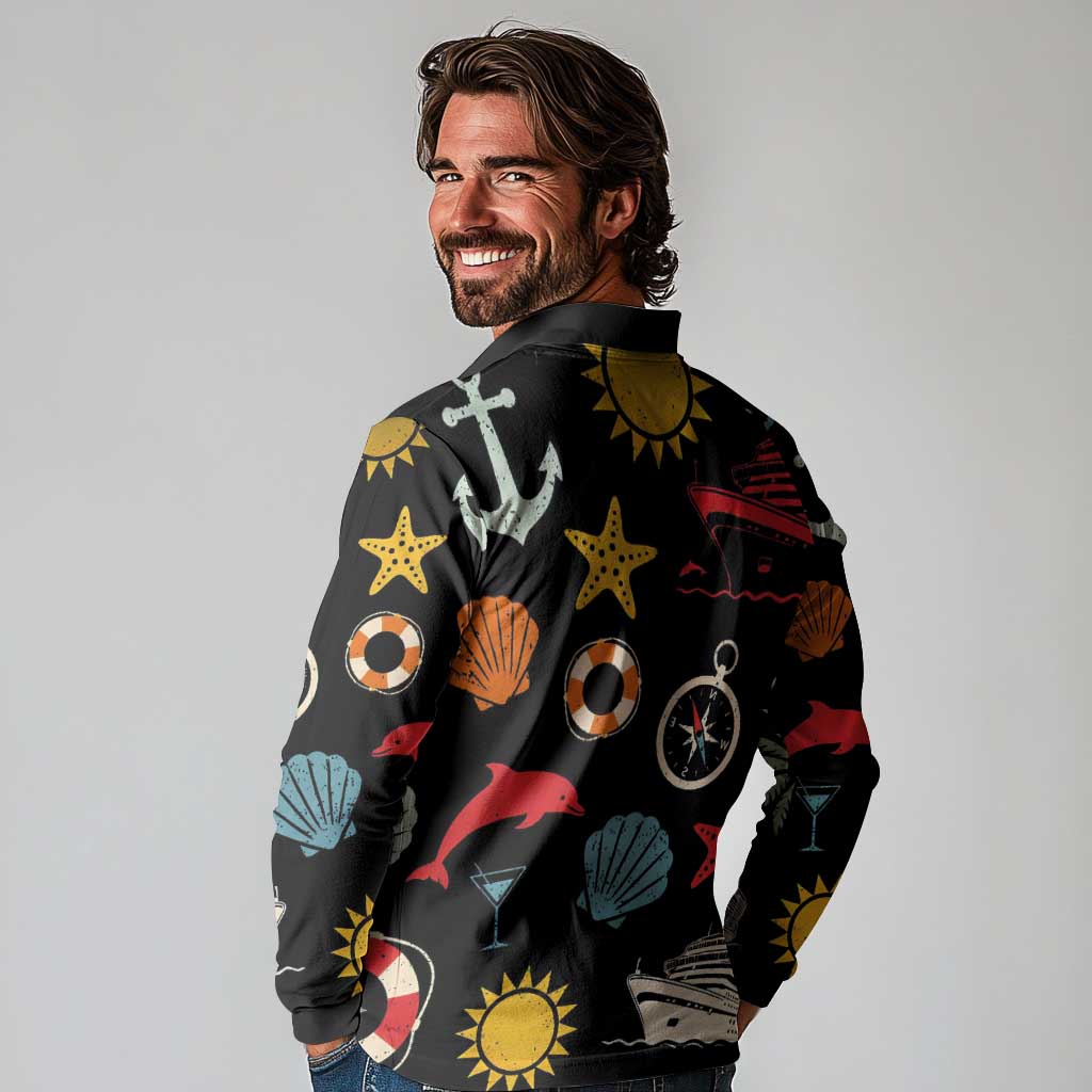 My First Cruise 2026 Long Sleeve Polo Shirt Vacation Groovy Family Cruise Ship