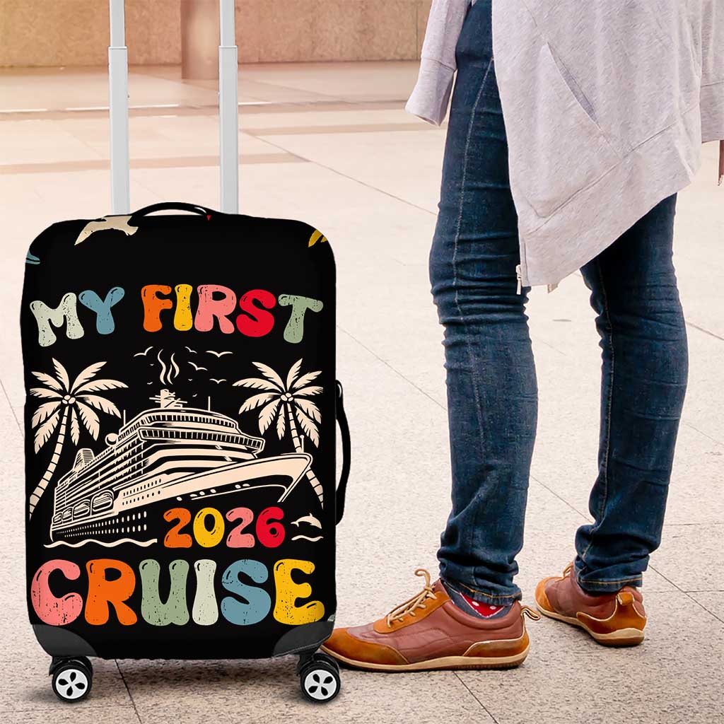 My First Cruise 2026 Luggage Cover Vacation Groovy Family Cruise Ship