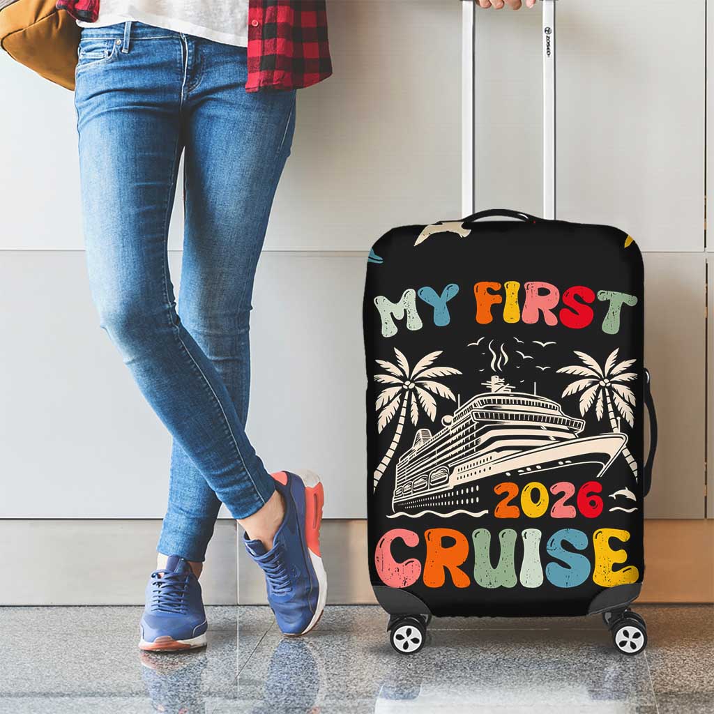My First Cruise 2026 Luggage Cover Vacation Groovy Family Cruise Ship