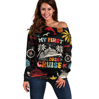 My First Cruise 2026 Off Shoulder Sweater Vacation Groovy Family Cruise Ship