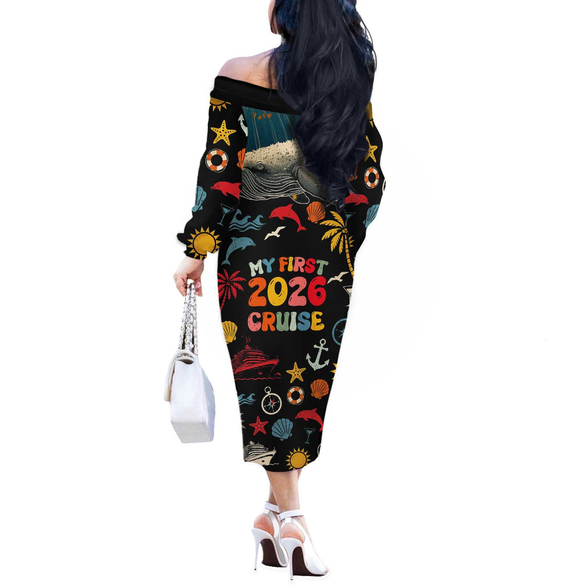 My First Cruise 2026 Off The Shoulder Long Sleeve Dress Vacation Groovy Family Cruise Ship