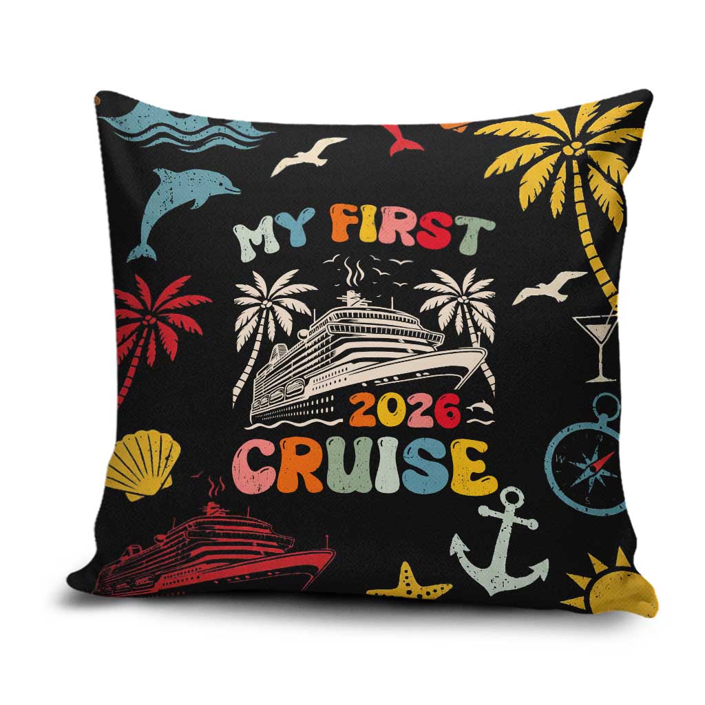 My First Cruise 2026 Pillow Cover Vacation Groovy Family Cruise Ship